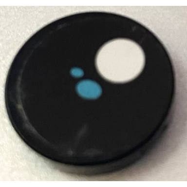 black tile round 2 x 2 with bottom stud holder with black eye white pupil and 2 medium azure ovals pattern model right side sticker - set 40251
