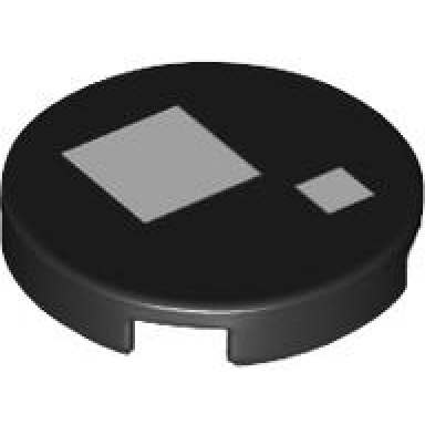 black tile round 2 x 2 with bottom stud holder with 2 white squares pattern brickheadz wall-e eye