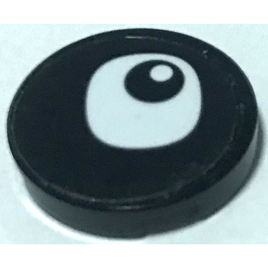 black tile round 2 x 2 with bottom stud holder with black eye and white pupil pattern model right side sticker - set 40251