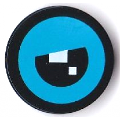 black tile round 2 x 2 with bottom stud holder with 2 white squares with dark azure border pattern model right side brickheadz sadness partially closed eye