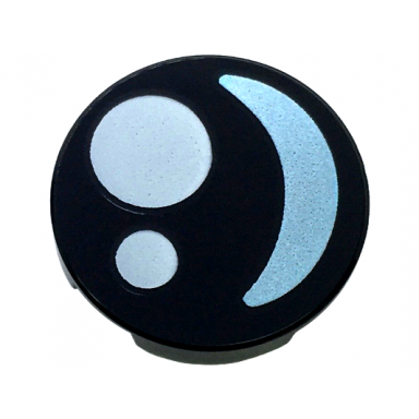 tile round 2 x 2 with bottom stud holder with eye with white circles and metallic light blue crescent pattern