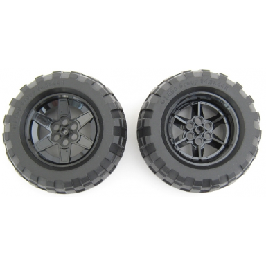 black wheel 56mm d x 34mm technic racing medium 6 pin holes with black tire 94.8 x 44 r balloon 15038 54120