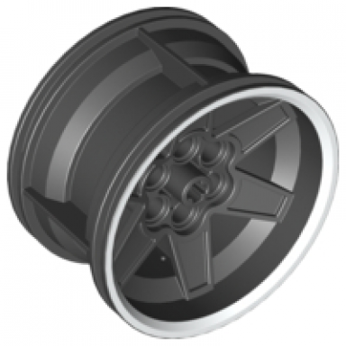 black wheel 56mm d x 34mm technic racing medium 6 pin holes with white rim edge pattern