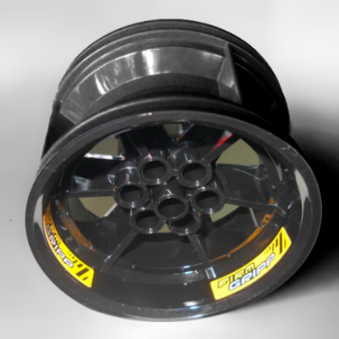 wheel 56mm d x 34mm technic racing medium 6 pin holes with yellow firm gripp pattern 3 stickers - set 42039