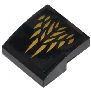 black slope curved 2 x 2 x 2 3 with gold feathers pattern sticker - set 70124