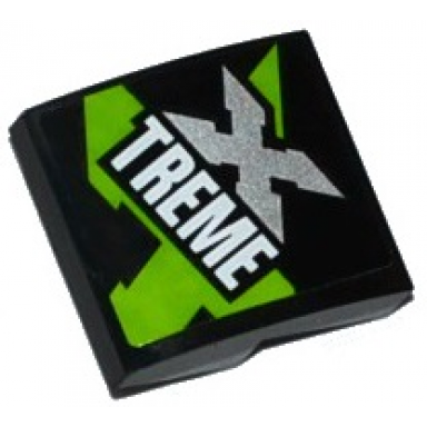 black slope curved 2 x 2 x 2 3 with lime silver and white xtreme pattern sticker - set 60085