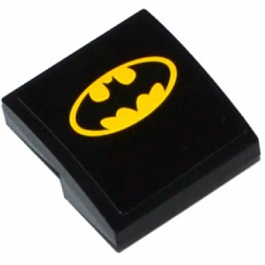 black slope curved 2 x 2 x 2 3 with yellow batman logo pattern sticker - set 76027