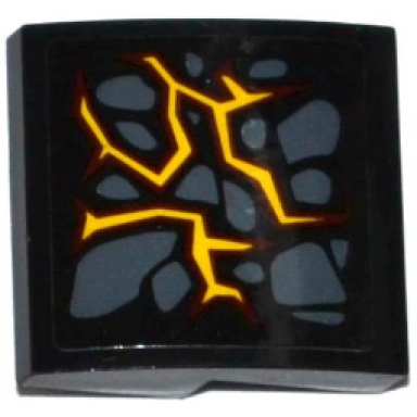 black slope curved 2 x 2 x 2 3 with dark bluish gray stones and dark red and bright light orange cracks pattern model left side sticker - set 70316
