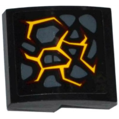 black slope curved 2 x 2 x 2 3 with dark bluish gray stones and dark red and bright light orange cracks pattern model right side sticker - set 70316