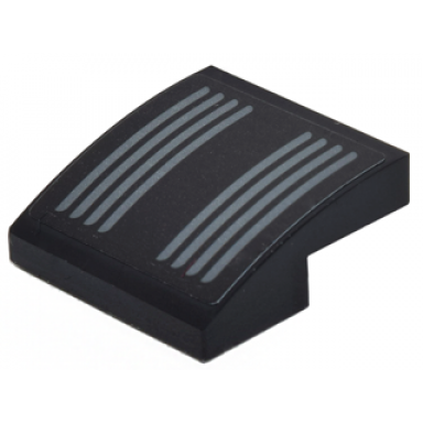 black slope curved 2 x 2 x 2 3 with dark bluish gray vents facing right pattern sticker - set 70911