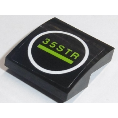 black slope curved 2 x 2 x 2 3 with lime 35str in white circle pattern sticker - set 70611