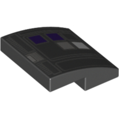 black slope curved 2 x 2 x 2 3 with 2 purple squares pattern