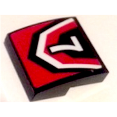 black slope curved 2 x 2 x 2 3 with white number 7 and red white and black pattern sticker - set 60148