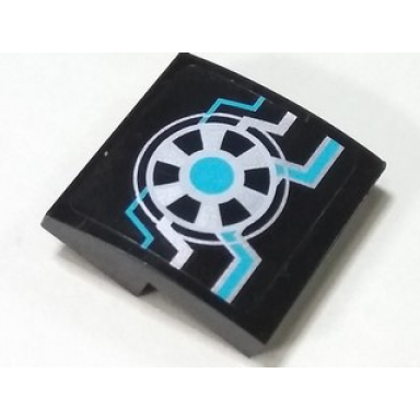 black slope curved 2 x 2 x 2 3 with silver and medium azure transformer pattern sticker - set 70165