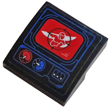 black slope curved 2 x 2 x 2 3 with red hud screen and gauges on black background pattern sticker - set 76076