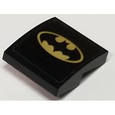 black slope curved 2 x 2 x 2 3 with gold batman logo pattern sticker - set 76056
