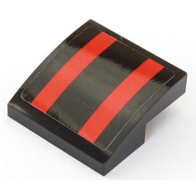 black slope curved 2 x 2 x 2 3 with 2 red stripes on black background pattern sticker - set 75955