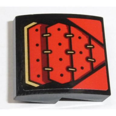 black slope curved 2 x 2 x 2 3 with red armor with 8 gold links pattern sticker - set 70665