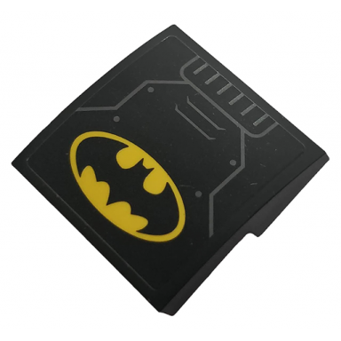 black slope curved 2 x 2 x 2 3 with hull plates and yellow batman logo pattern sticker - set 76118