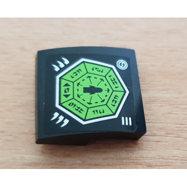 black slope curved 2 x 2 x 2 3 with lime heptagon and spider fangs symbols pattern sticker - set 70130