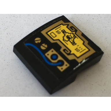 black slope curved 2 x 2 x 2 3 with yellow display gold buttons and panel blue wire pattern sticker - set 70731