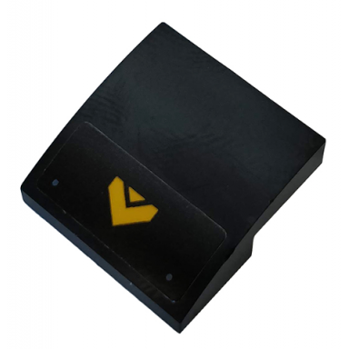 black slope curved 2 x 2 x 2 3 with rivets and yellow arrow pattern sticker - set 76160