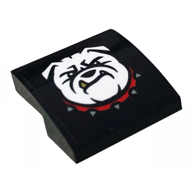 black slope curved 2 x 2 x 2 3 with white bulldog pattern sticker - set 60242