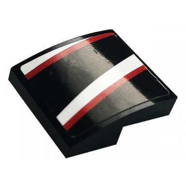 black slope curved 2 x 2 x 2 3 with black red and white stripes pattern model left side sticker - set 76896