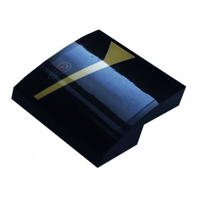 black slope curved 2 x 2 x 2 3 with gold stripe and red dot pattern model left side sticker - set 76899