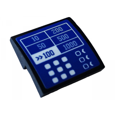 black slope curved 2 x 2 x 2 3 with white buttons and 10 50 100 200 500 and 1000 on blue background pattern sticker - set 60233