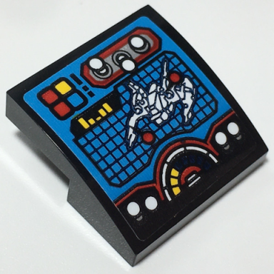 black slope curved 2 x 2 x 2 3 with control panel screen with vehicle lights buttons and switches pattern sticker - set 70917