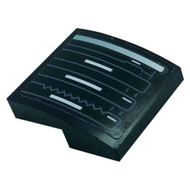 black slope curved 2 x 2 x 2 3 with white silver and dark bluish gray lines pattern sticker - set 76139