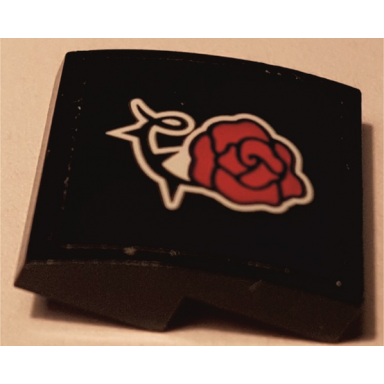 black slope curved 2 x 2 x 2 3 with red rose pattern sticker - set 41352