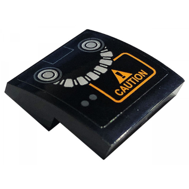 black slope curved 2 x 2 x 2 3 with orange caution exclamation mark in warning triangle and silver hose pattern model left side sticker - set 71736