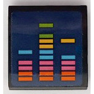 black slope curved 2 x 2 x 2 3 with orange dark pink dark turquoise yellow and lime sound equalizer bars on dark blue background pattern sticker - set 41428
