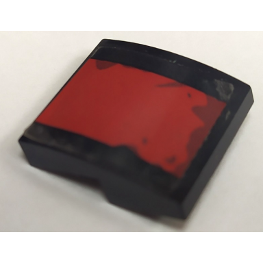 black slope curved 2 x 2 x 2 3 with red and dark red worn rectangle pattern sticker - set 70908