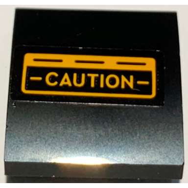 black slope curved 2 x 2 x 2 3 with bright light orange - caution - pattern sticker - set 10304