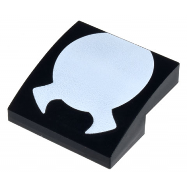 black slope curved 2 x 2 x 2 3 with white oval shape with points pattern