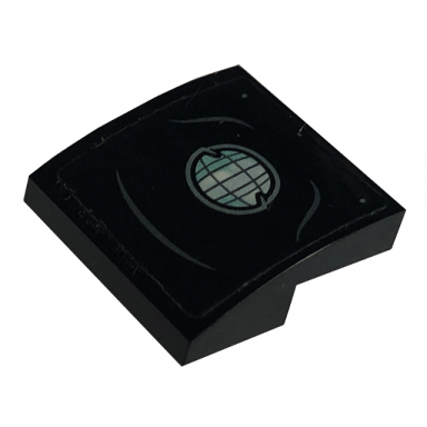 black slope curved 2 x 2 x 2 3 with headlight with silver outline and dark bluish gray curved lines pattern sticker - set 76179