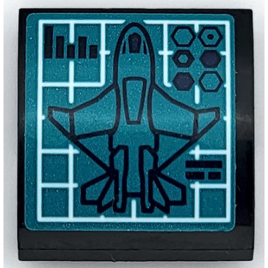 black slope curved 2 x 2 x 2 3 with avengers ultimate quinjet outline on white grid with bar chart and hexagons on dark turquoise background pattern sticker - set 76126