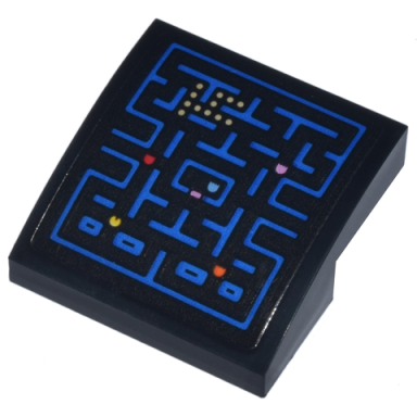 black slope curved 2 x 2 x 2 3 with blue pac-man video game screen maze with ghosts pattern sticker - set 10323