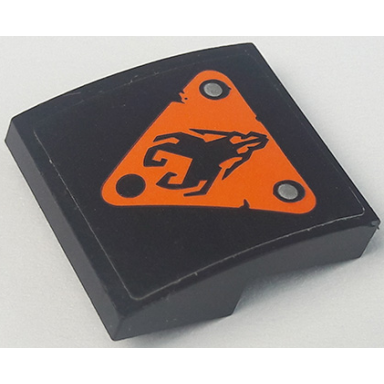 black slope curved 2 x 2 x 2 3 with orange triangle silver rivets and ninjago dragon hunter skull logo pattern sticker - set 70654