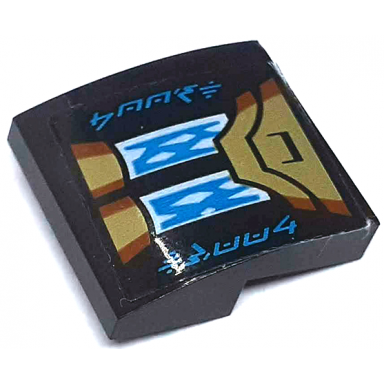 black slope curved 2 x 2 x 2 3 with gold armor plates medium azure energy bars and ninjago logogram boost pattern sticker - set 71770
