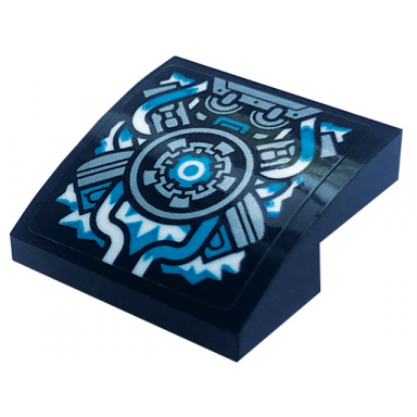 black slope curved 2 x 2 x 2 3 with white and medium azure pipes and ice silver circle and mechanical pattern sticker - set 71791