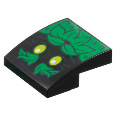 black slope curved 2 x 2 x 2 3 with smiling tree face with lime eyes green leaves eyebrows moustache and beard pattern