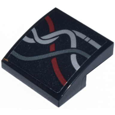 black slope curved 2 x 2 x 2 3 with dark red silver and dark silver rear wires pattern model left side sticker - set 75398