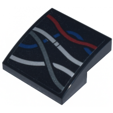 black slope curved 2 x 2 x 2 3 with dark red dark blue silver and dark silver hip wires pattern model left side sticker - set 75398
