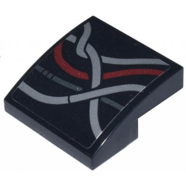 black slope curved 2 x 2 x 2 3 with dark red silver and dark silver hip wires pattern model right side sticker - set 75398