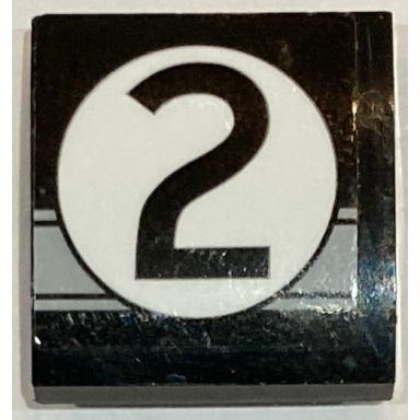 black slope curved 2 x 2 x 2 3 with number 2 in white circle and light bluish gray stripe with lines pattern sticker - set 75881