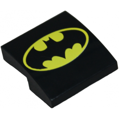 slope curved 2 x 2 x 2 3 with bat on yellow oval batman logo pattern